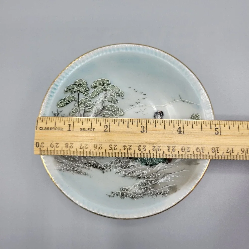 Vtg Japan Small Bowls Geisha Women Handpainted Birds Bridge Beautiful Lot of 4